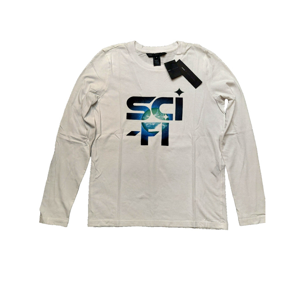 NEW Marc by Marc Jacobs Long Sleeve White Cotton Graphic Sci-Fi Tee Shirt Sz…